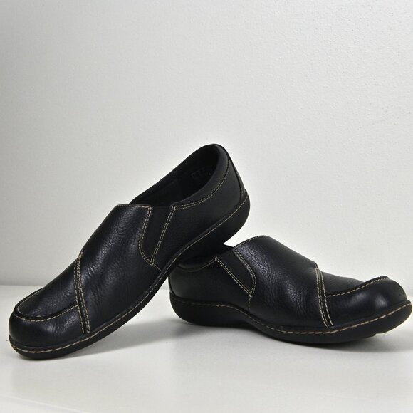 Clarks Collection Leather Button Slip On Button Comfort Black Loafers US9.5 UK7 - Picture 13 of 16